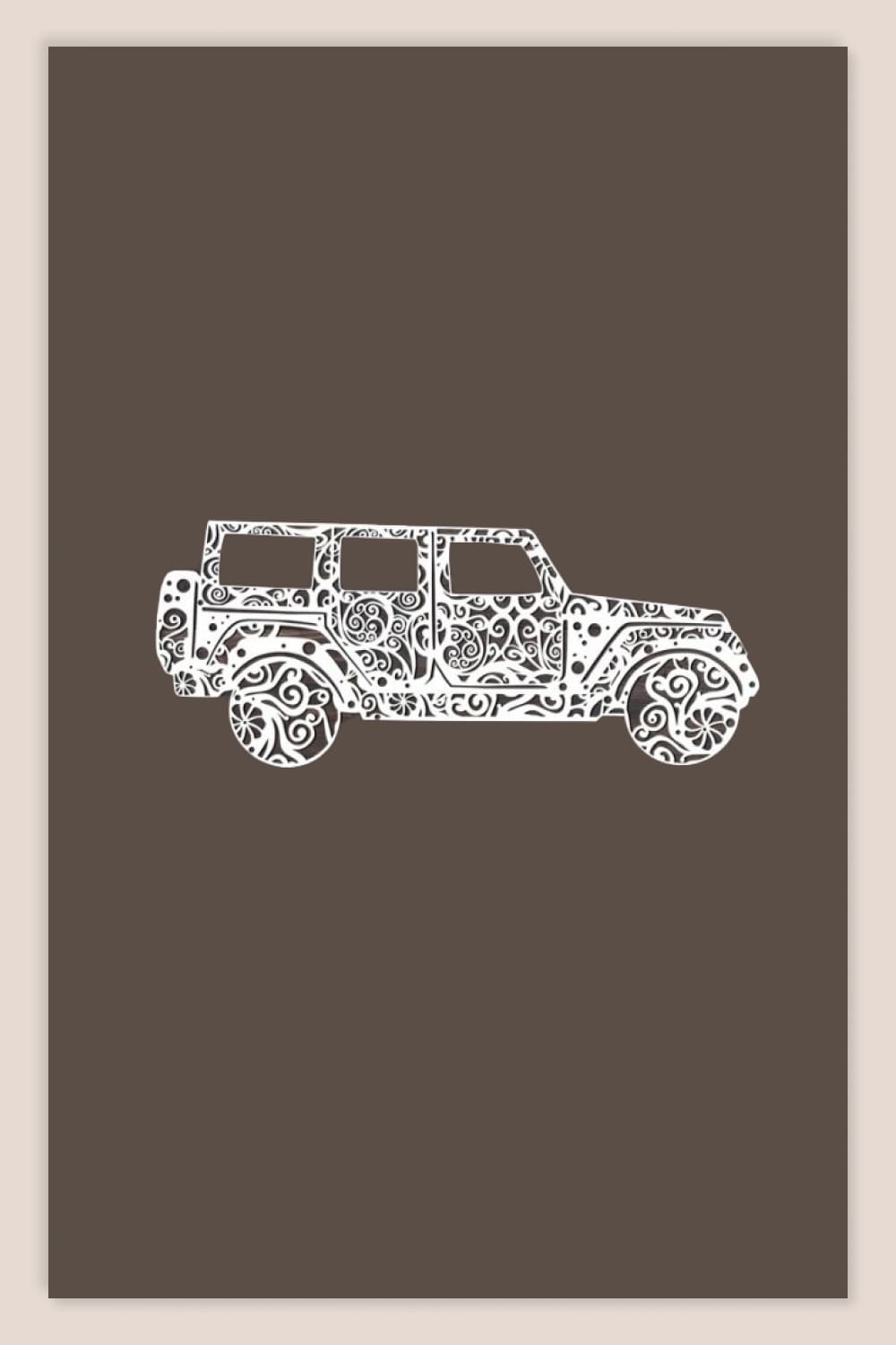 Jeep Wrangler in profile in the form of white patterns.