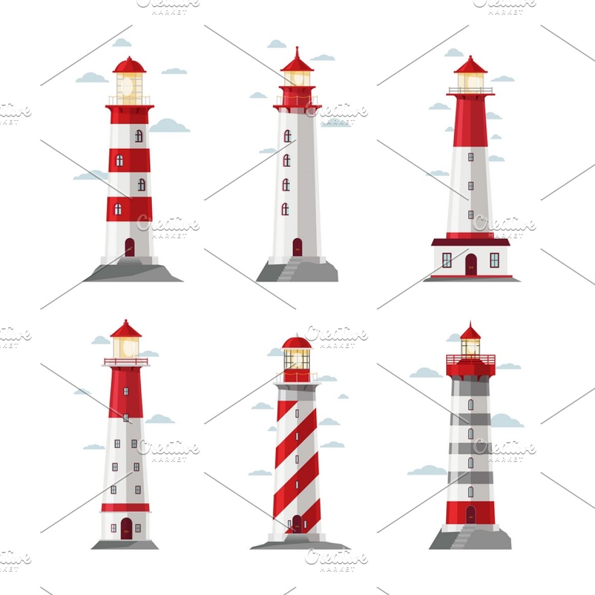 Cover image of Cartoon Lighthouse Icons.