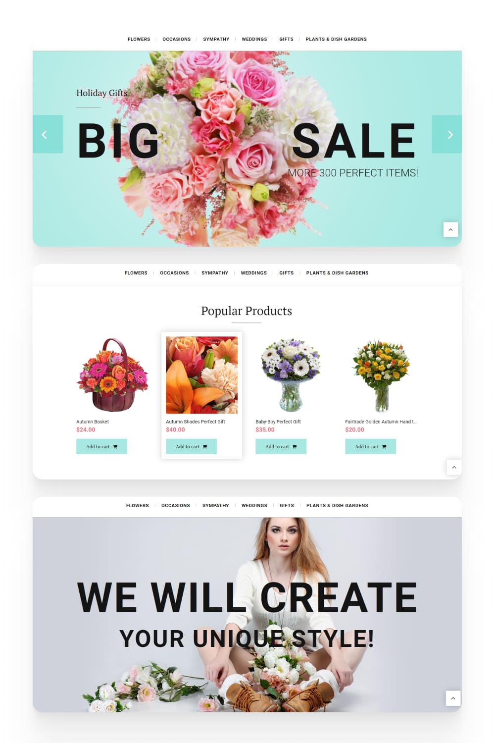 Screenshot of an online store with a slider, product cards and large photos.