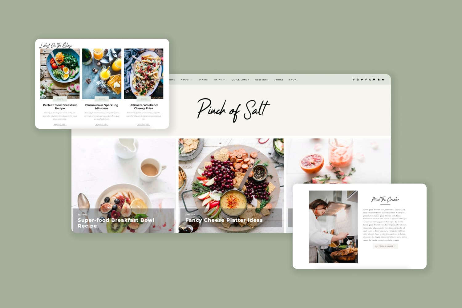 Screenshots of a website with a slider with photos of ready-made restaurant dishes.