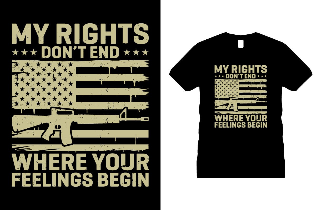 Light golden USA flag on a black t-shirt.