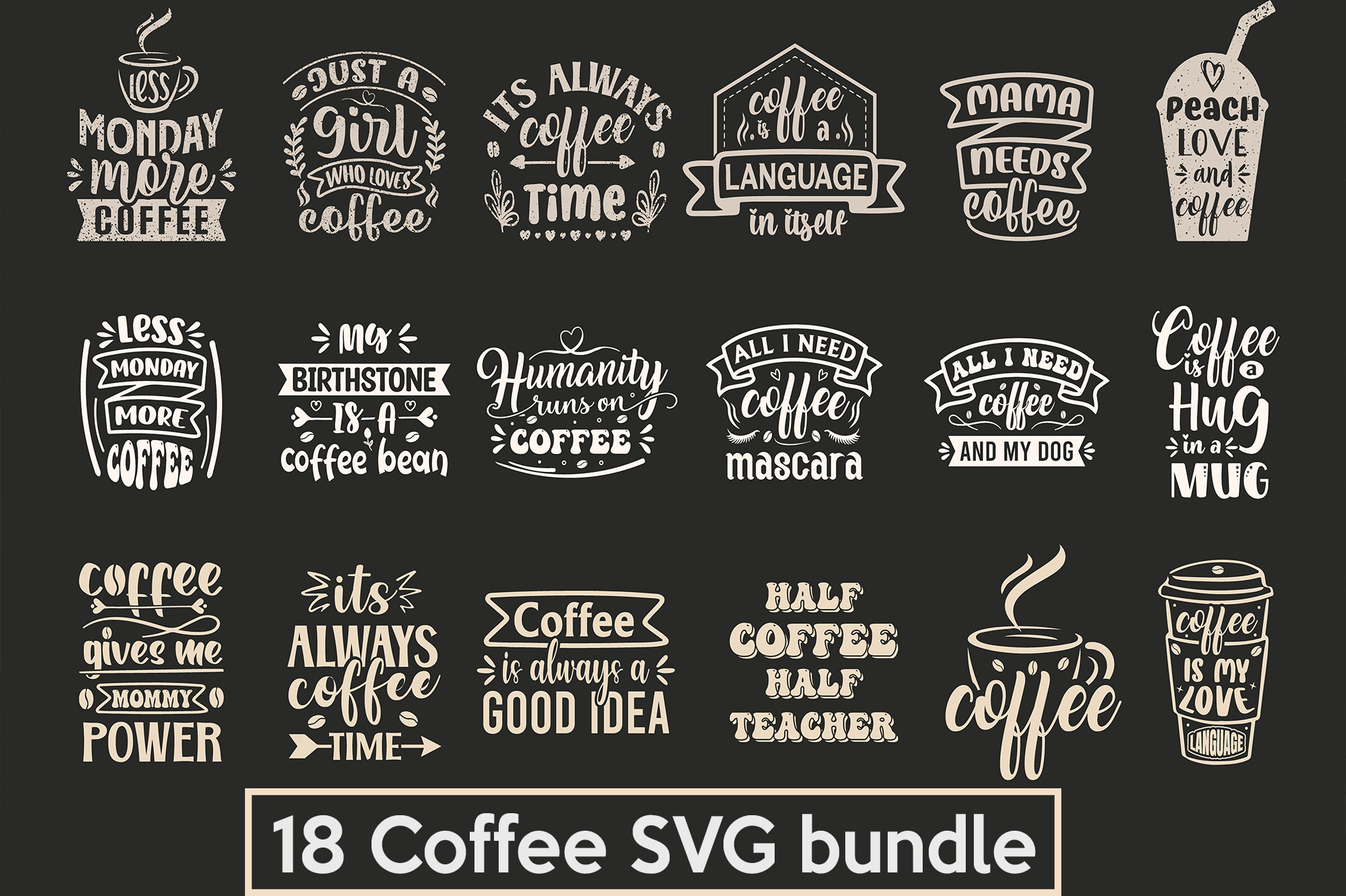 Coffee Quotes SVG White Bundle preview image.