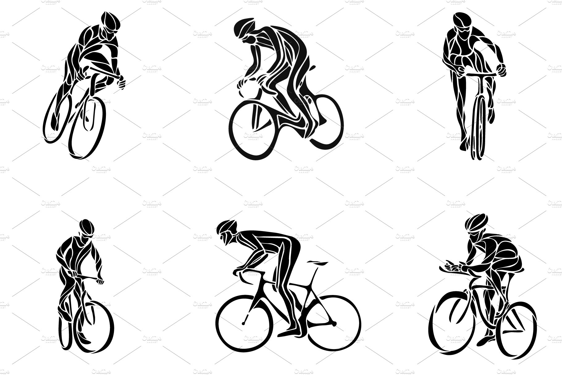 Diverse of bicycler body positions.