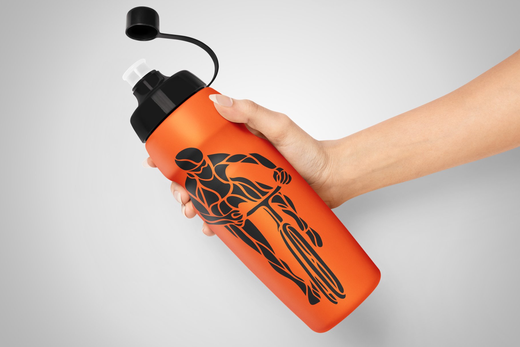 Orange sport bottle with a sportsman.