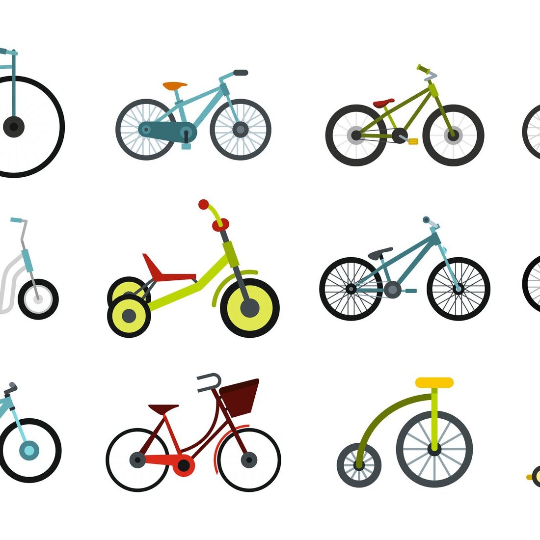 Bike icon set, flat style.