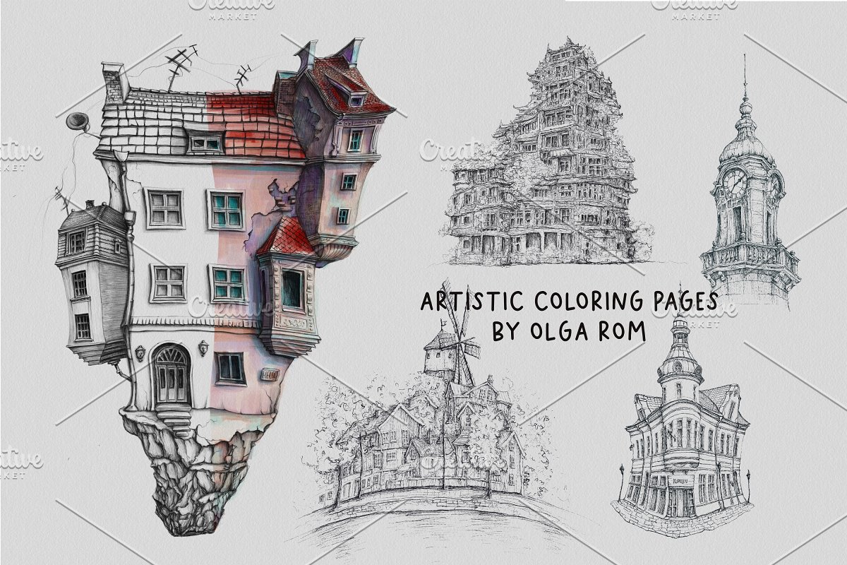 Artistic Sketch Coloring Pages by Olga Rom.