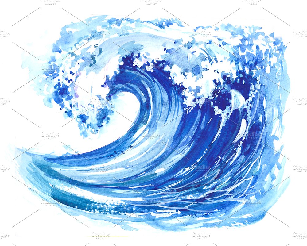 Blue wave illustration on a white background.