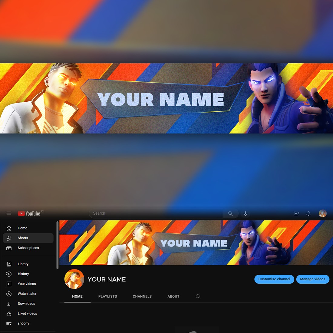 youtube channel art template gaming