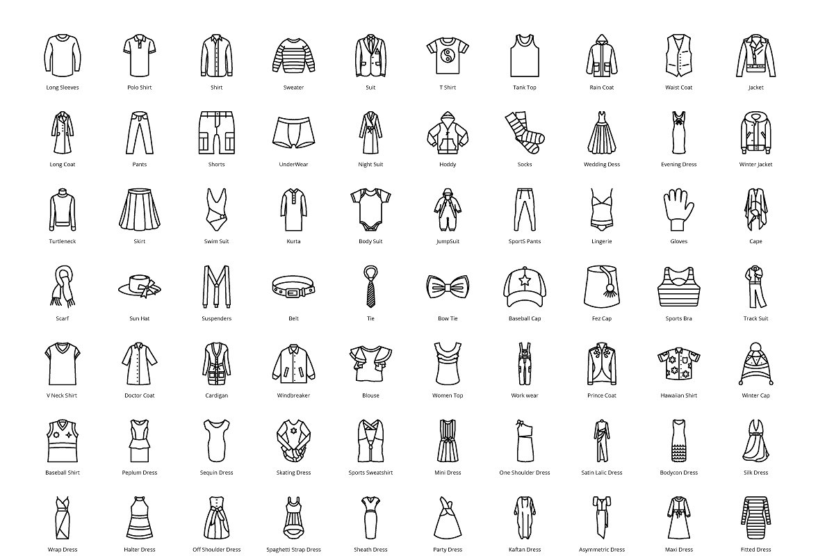 Clothe and Accessories Outline Icons preview.