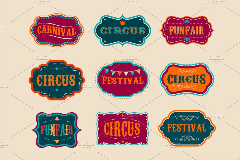 Freak Show, Circus Icons & Posters elements preview.