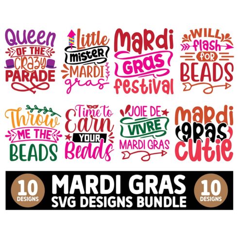 10 Mardi Gras T-Shirt SVG Designs Bundle main cover