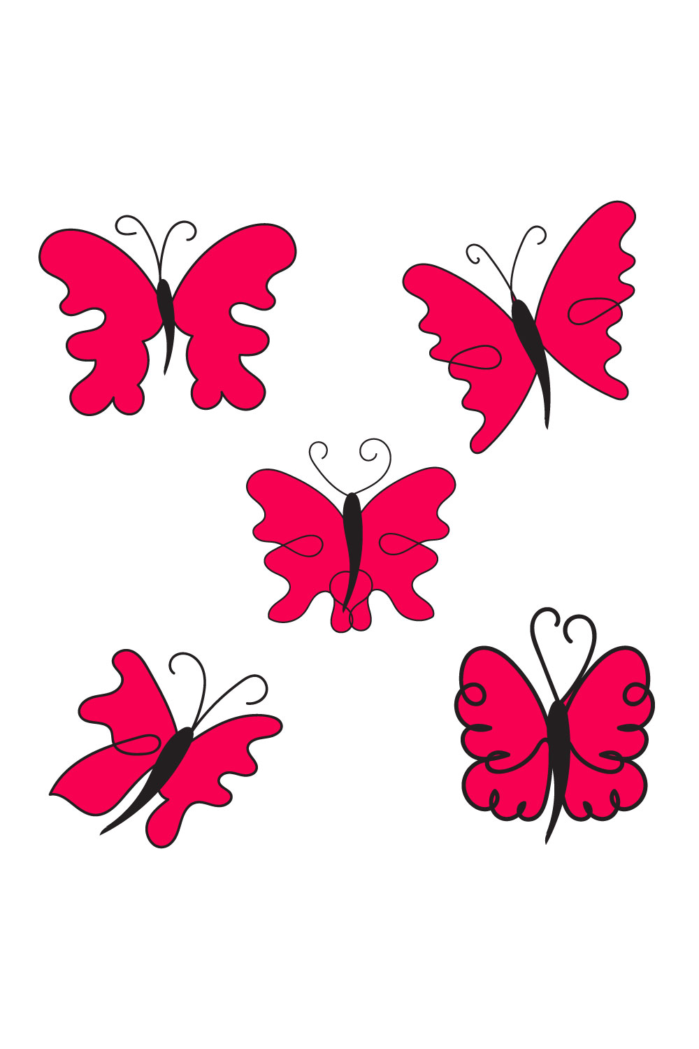 Group of four red butterflies flying through the air.