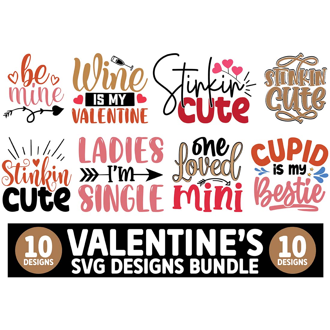 10 Valentines T-Shirt SVG Designs Bundle main cover