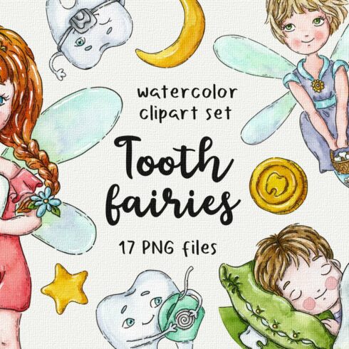 Tooth Fairies watercolor clipart.