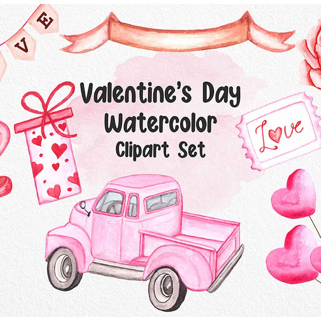 A selection of exquisite watercolor images on the theme of Valentines Day