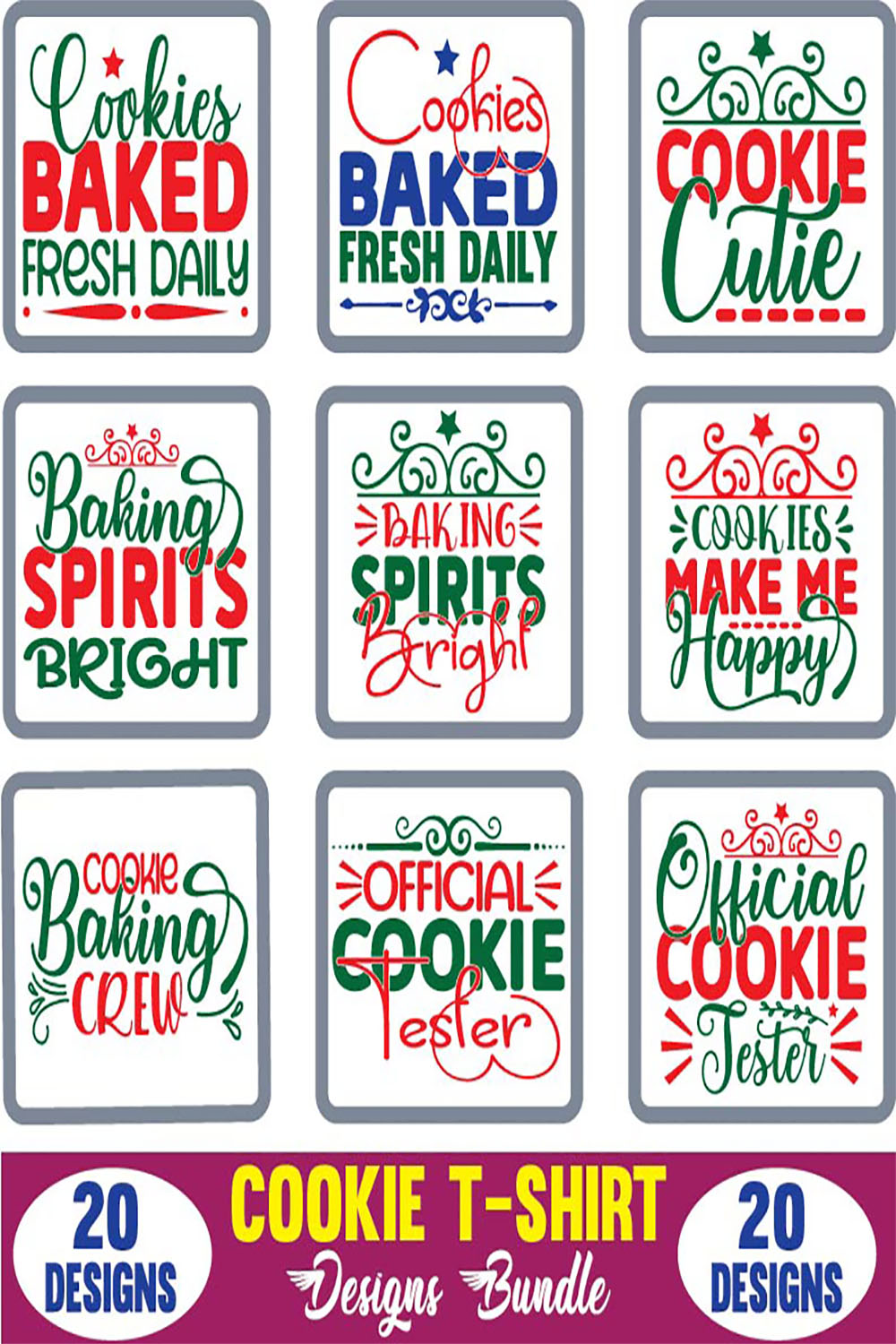 Cookie T-Shirt Designs Bundle pinterest image.