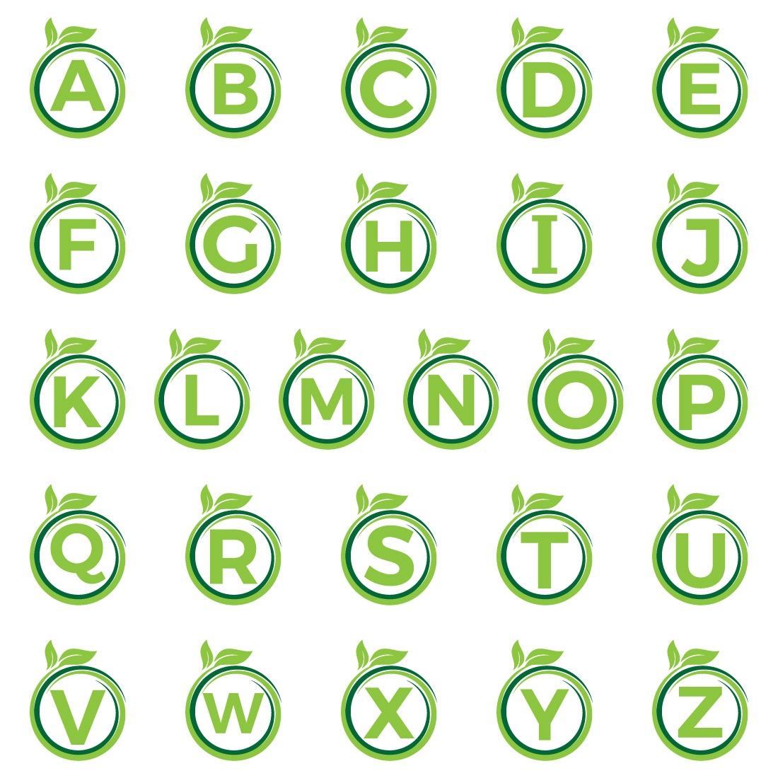 Initial A-Z Monogram Letter Alphabet in a Spiral with Green Leaves cover image.