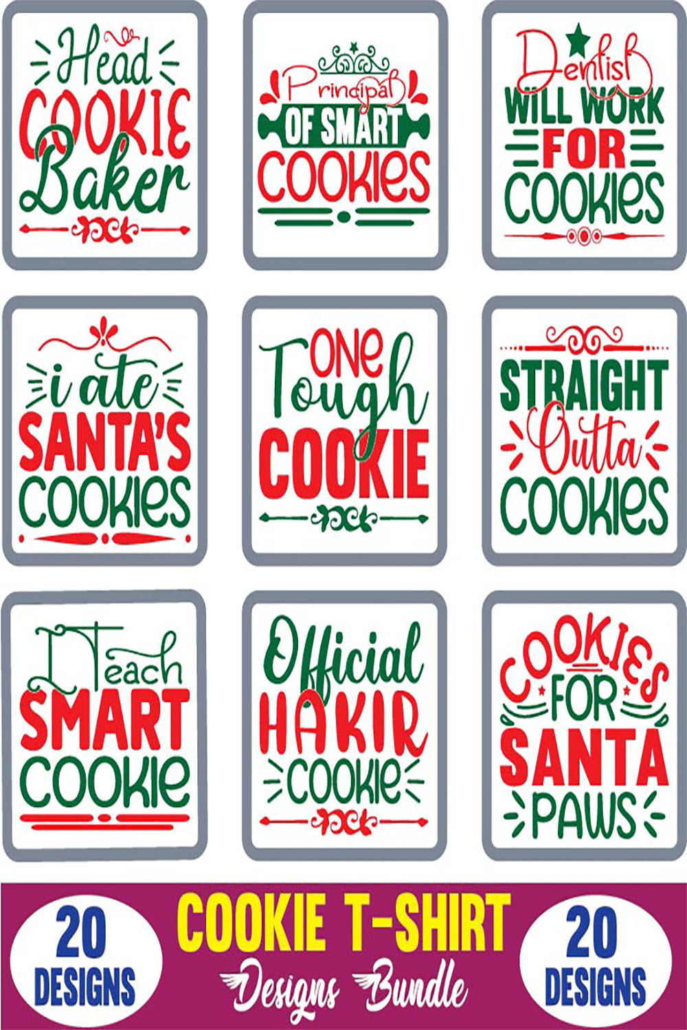 Cookie T-Shirt Designs Bundle pinterest image.