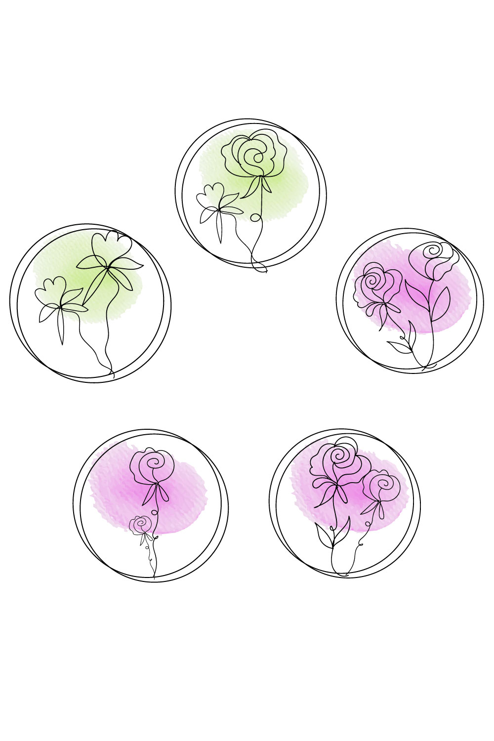 Rose liner art bundle pinterest preview image.