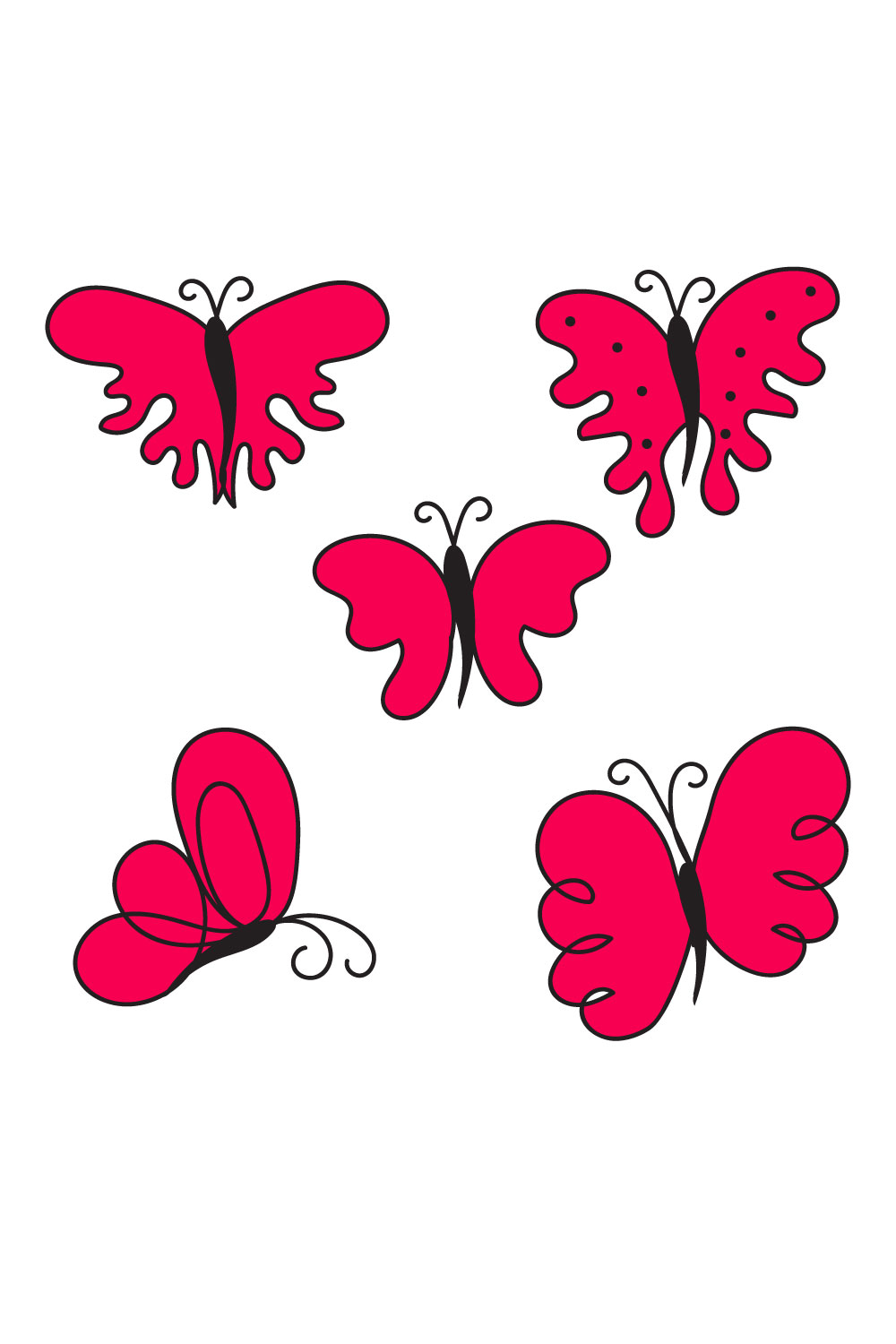 Set of four red butterflies on a white background.