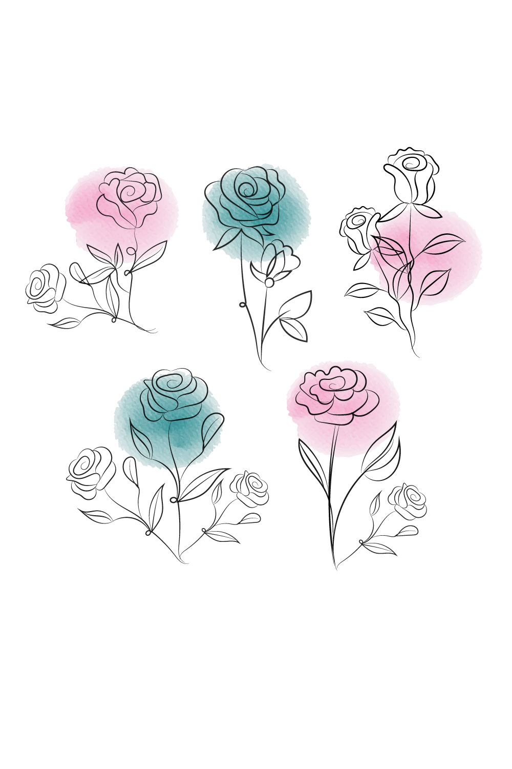 Rose watercolor svg bundle pinterest preview image.