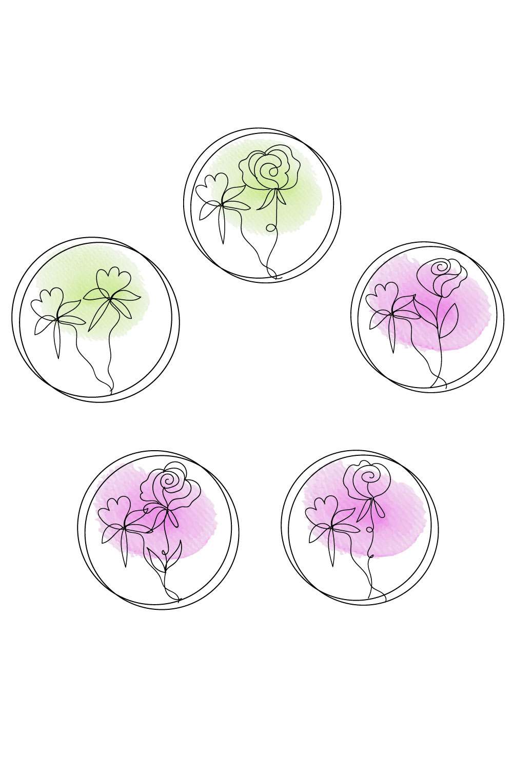 Rose liner art bundle pinterest preview image.