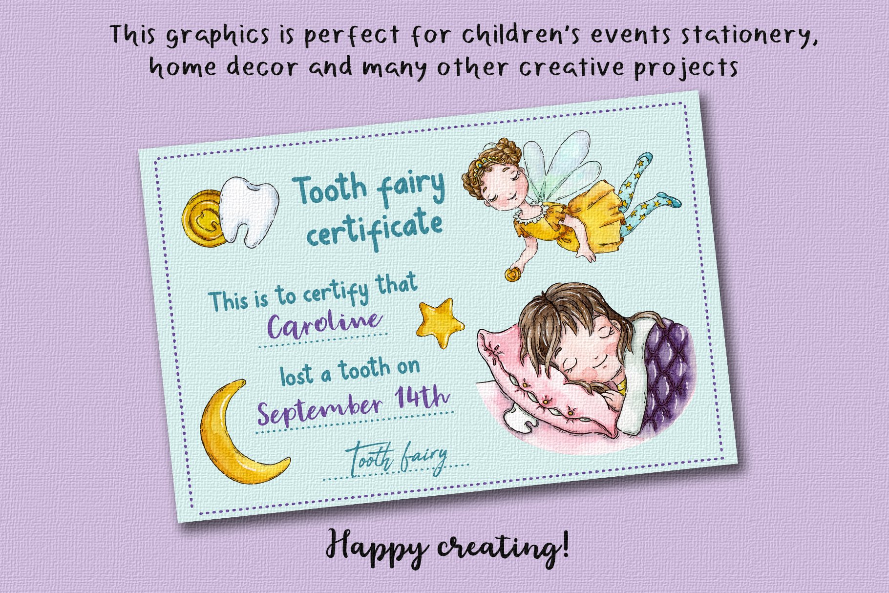 Delicate postcard for kids from a tooth fairy.