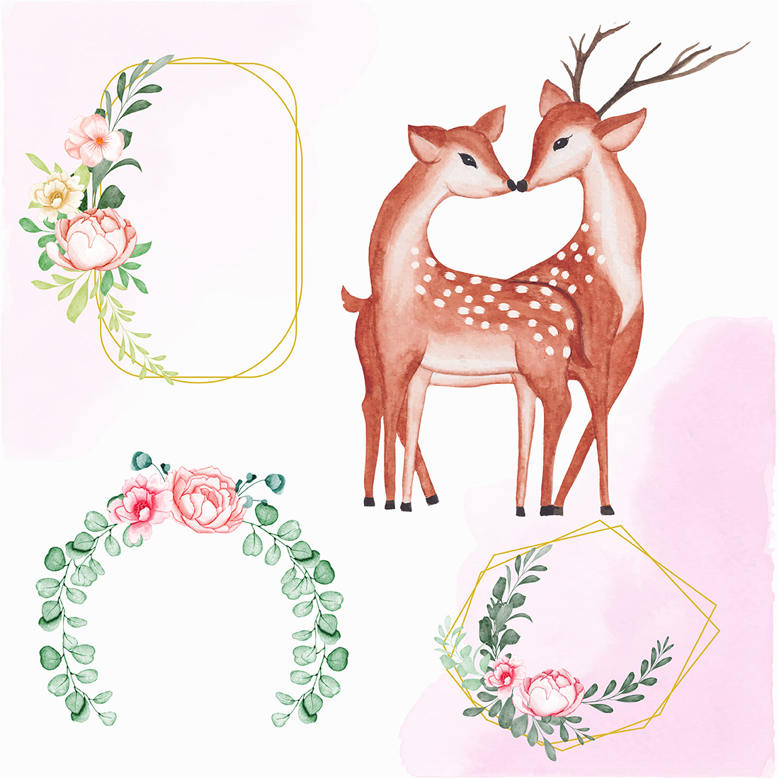 Some floral frames and cute deer couple.
