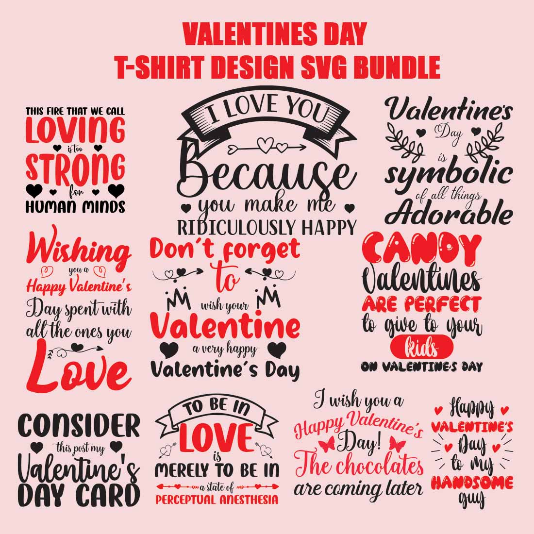 10 Valentine SVG Bundle Designs main image preview.