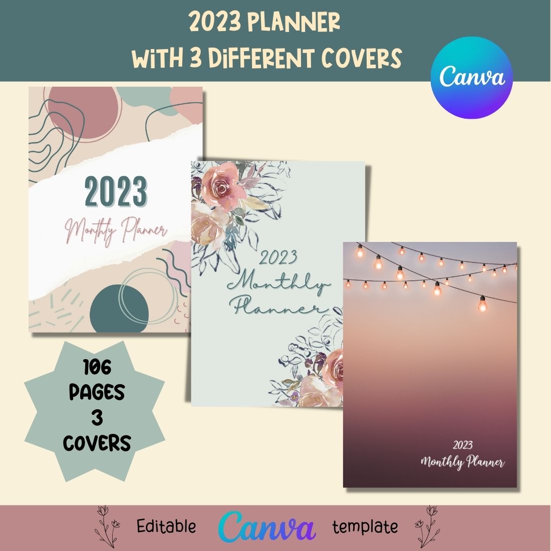 Planner with Three Different Colors Canva Templates cover image.