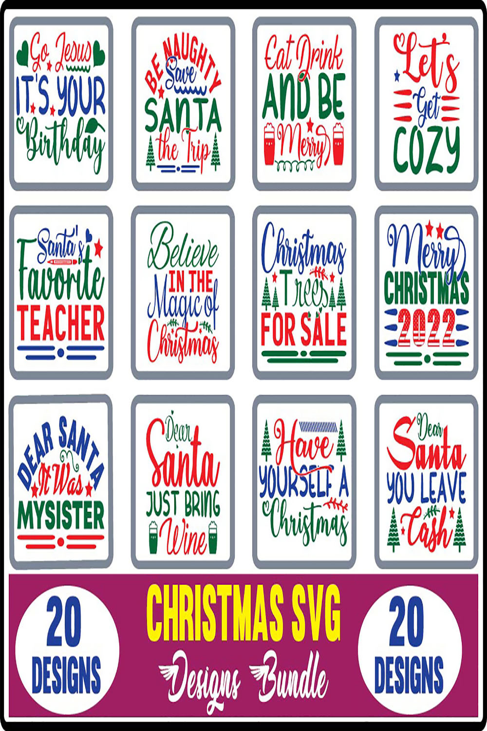 Christmas SVG Designs Bundle pinterest preview image.