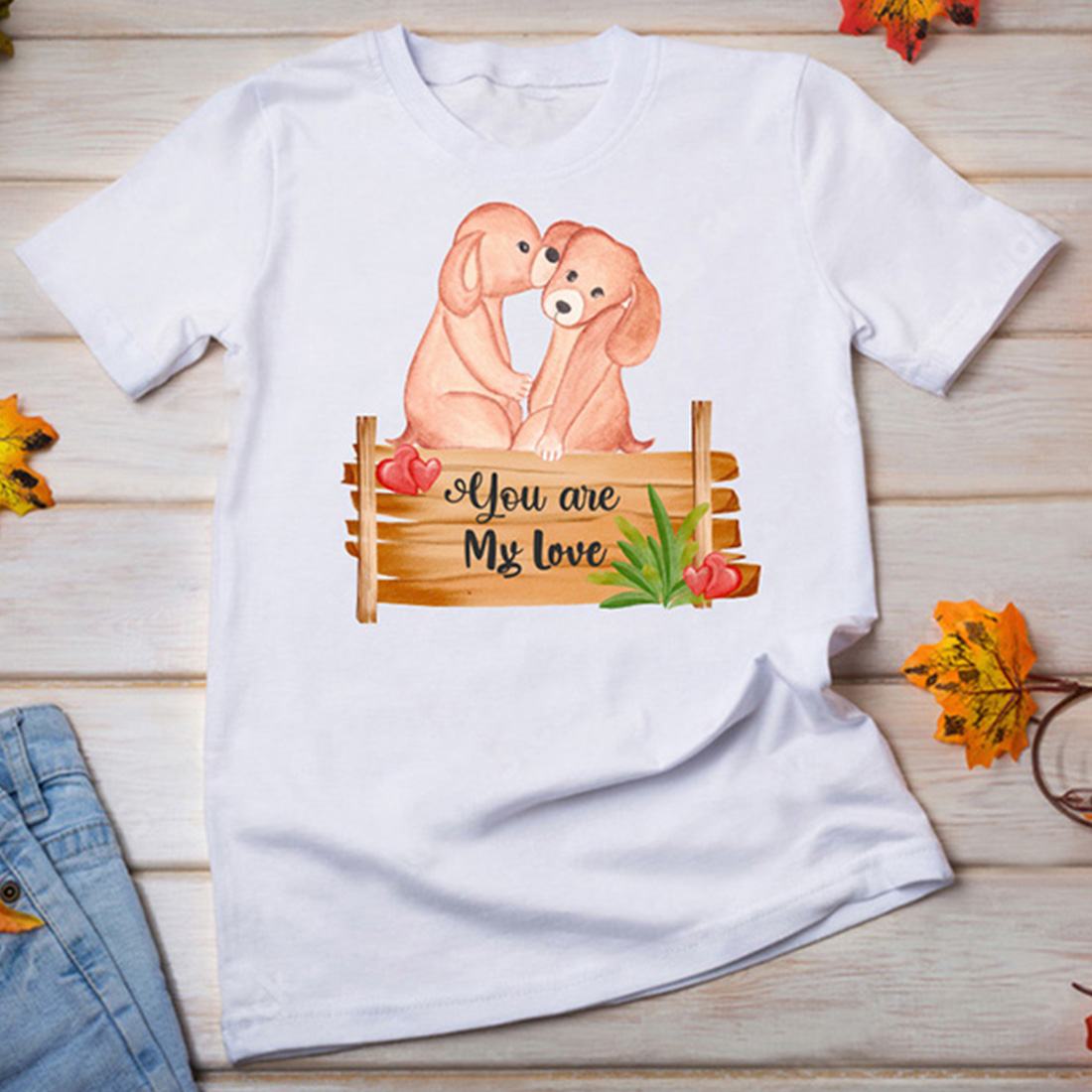 T-shirt image with irresistible dog couple print