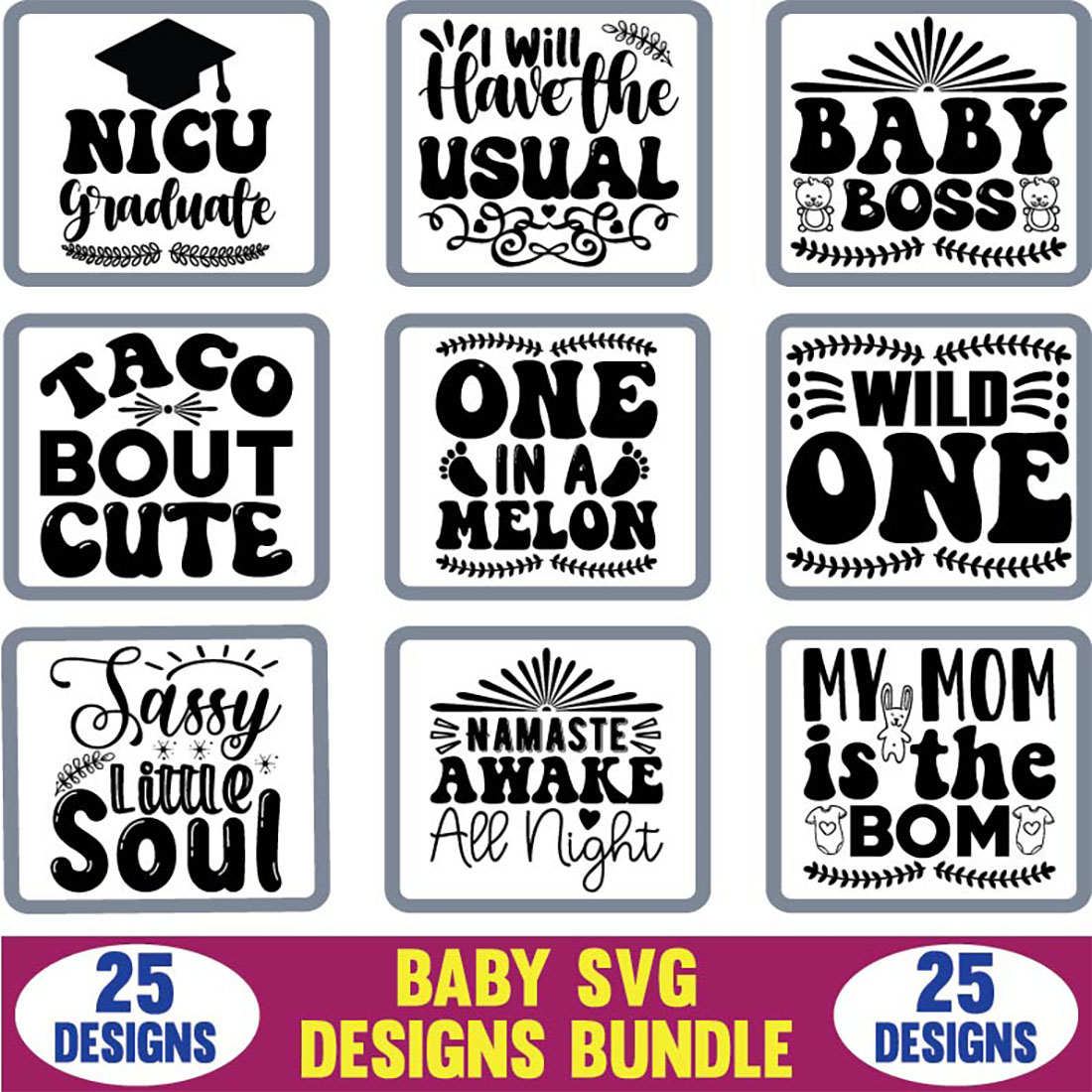 Baby T-shirt SVG Designs Bundle preview.