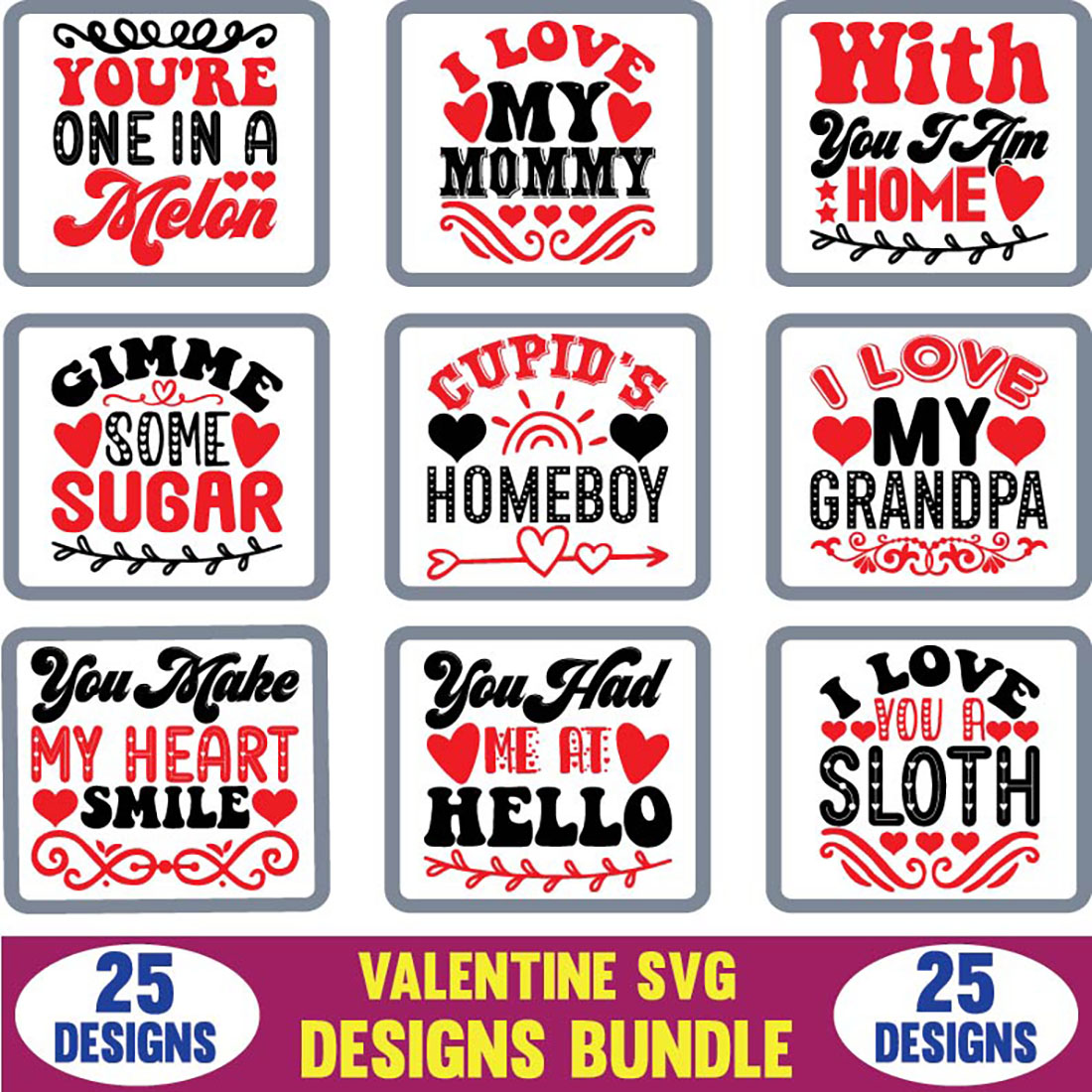 Valentine SVG T-shirt Designs Bundle preview.