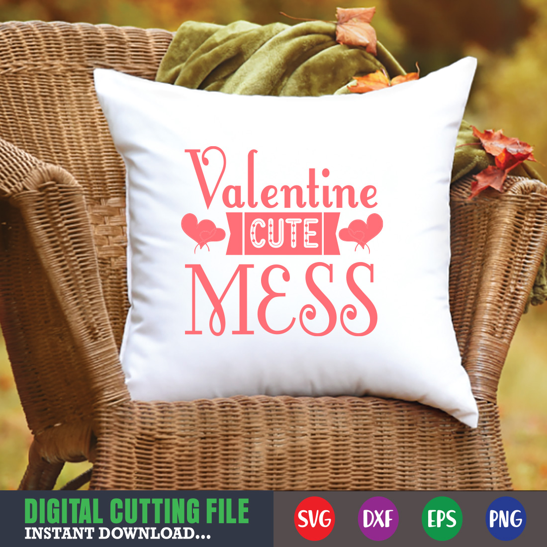 Pillow mockup with Valentine Cute Mess T-shirt.