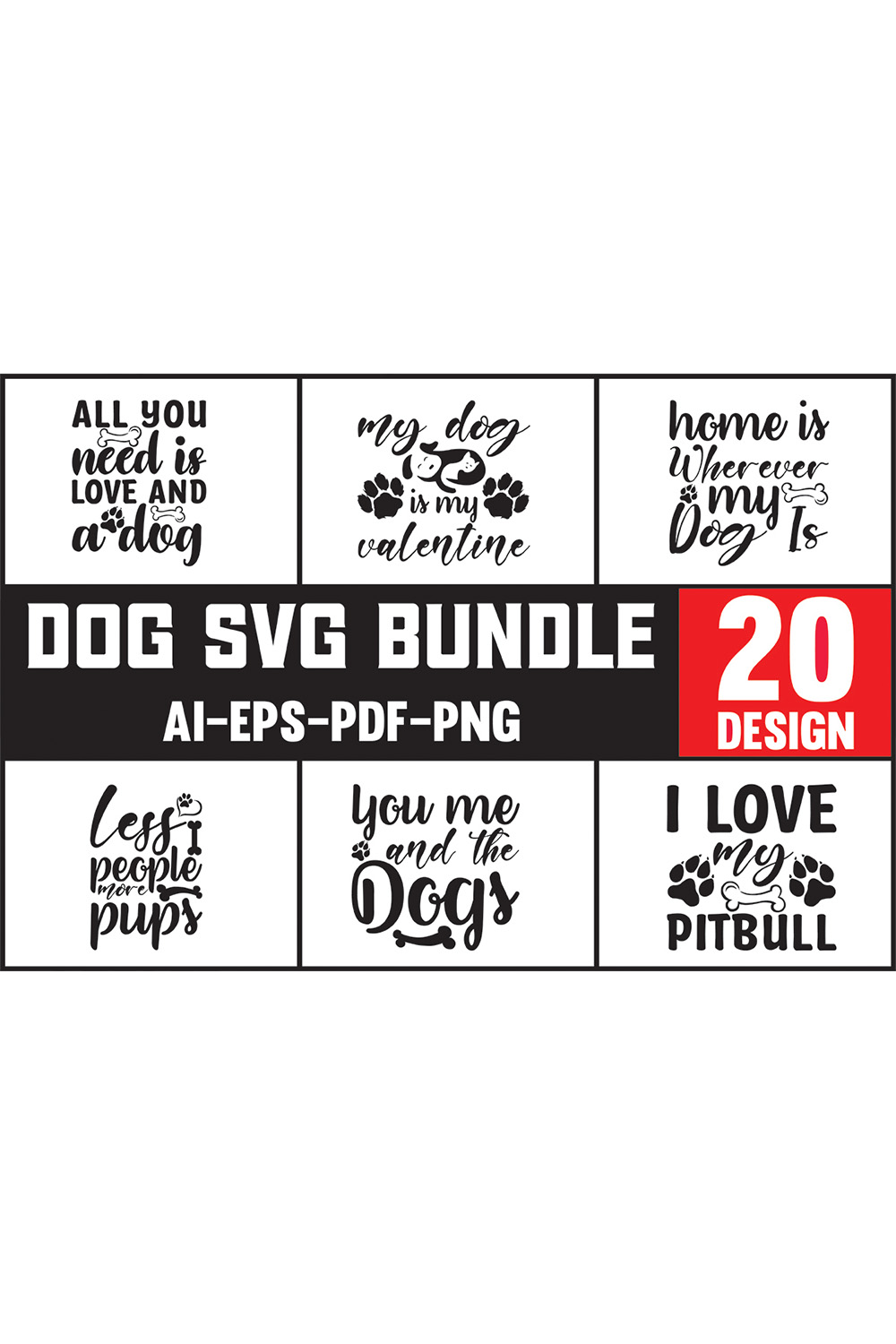 Dog svg bundle with 20 designs.