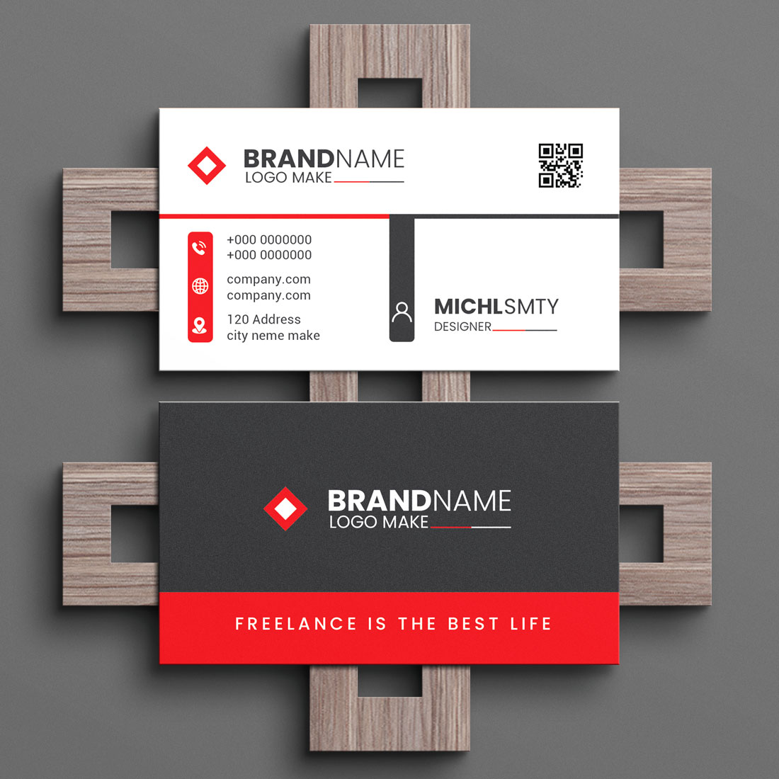 Corporate Modern Business Card Design Template preview with red.