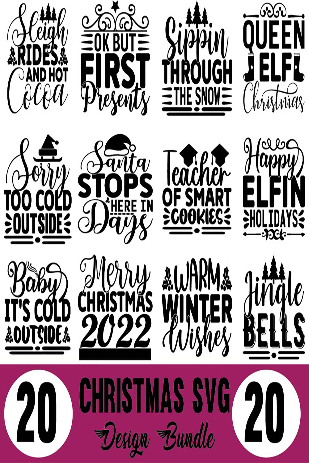 Christmas SVG Designs Bundle pinterest preview image.