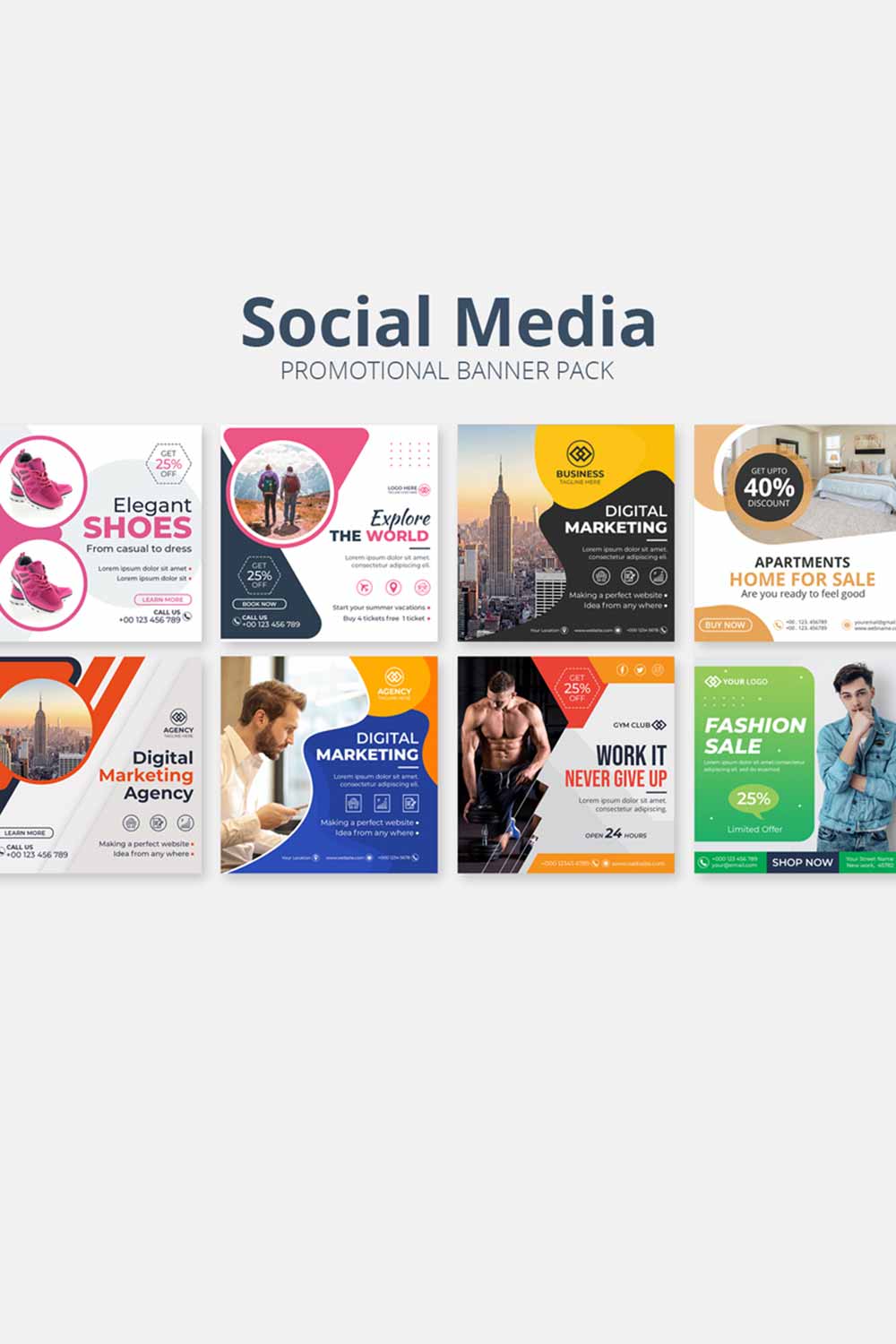 Social Media Banner Pack pinterest preview image.