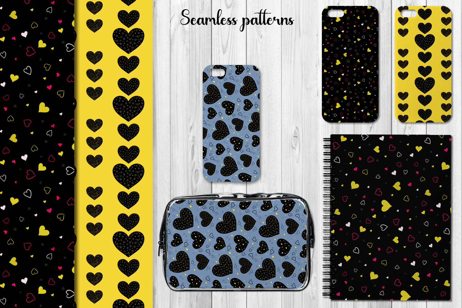 Use these hearts prints for your cometic bag or phone case.