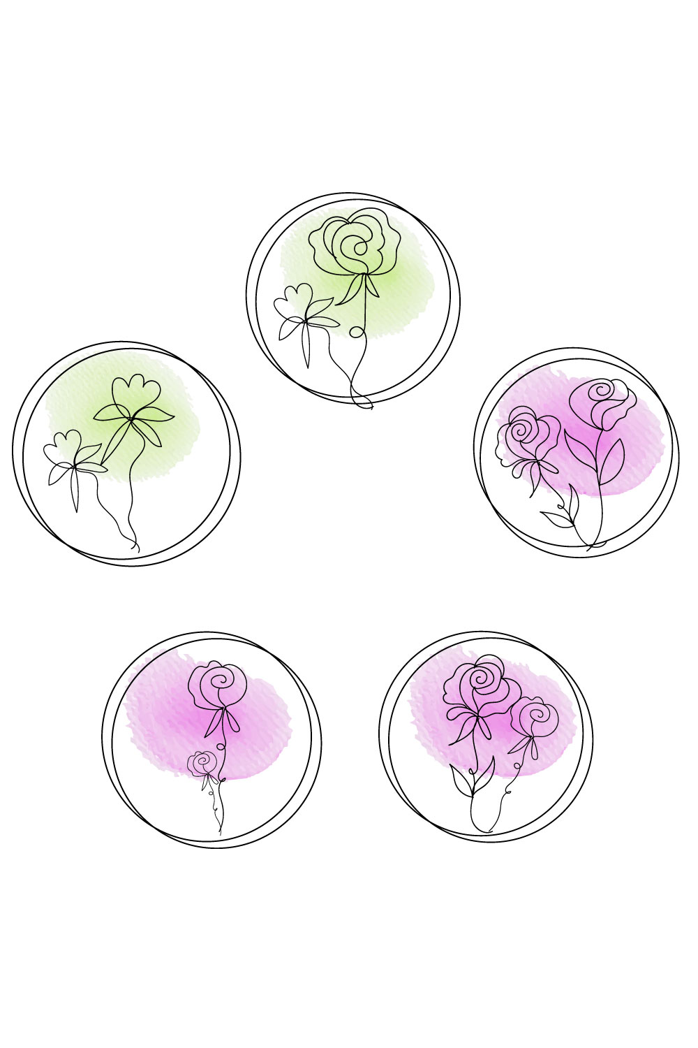 Rose liner art bundle pinterest preview image.