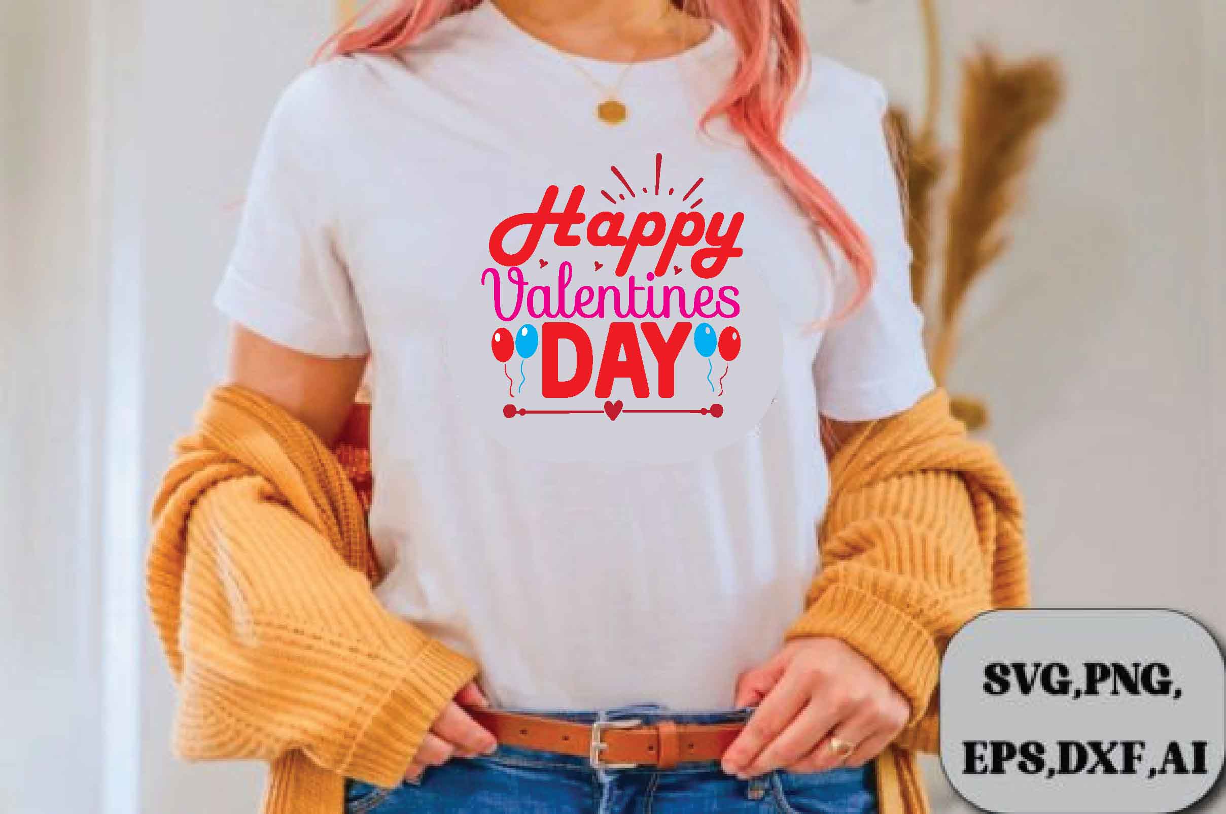 Image of a white t-shirt with a beautiful inscription happy valentines day
