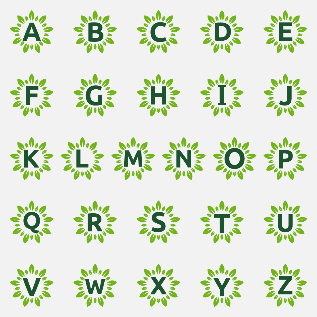 Initial A-Z Monogram Letter Alphabet With Leaf Wreath. Flower Logo Design Concept Cover.