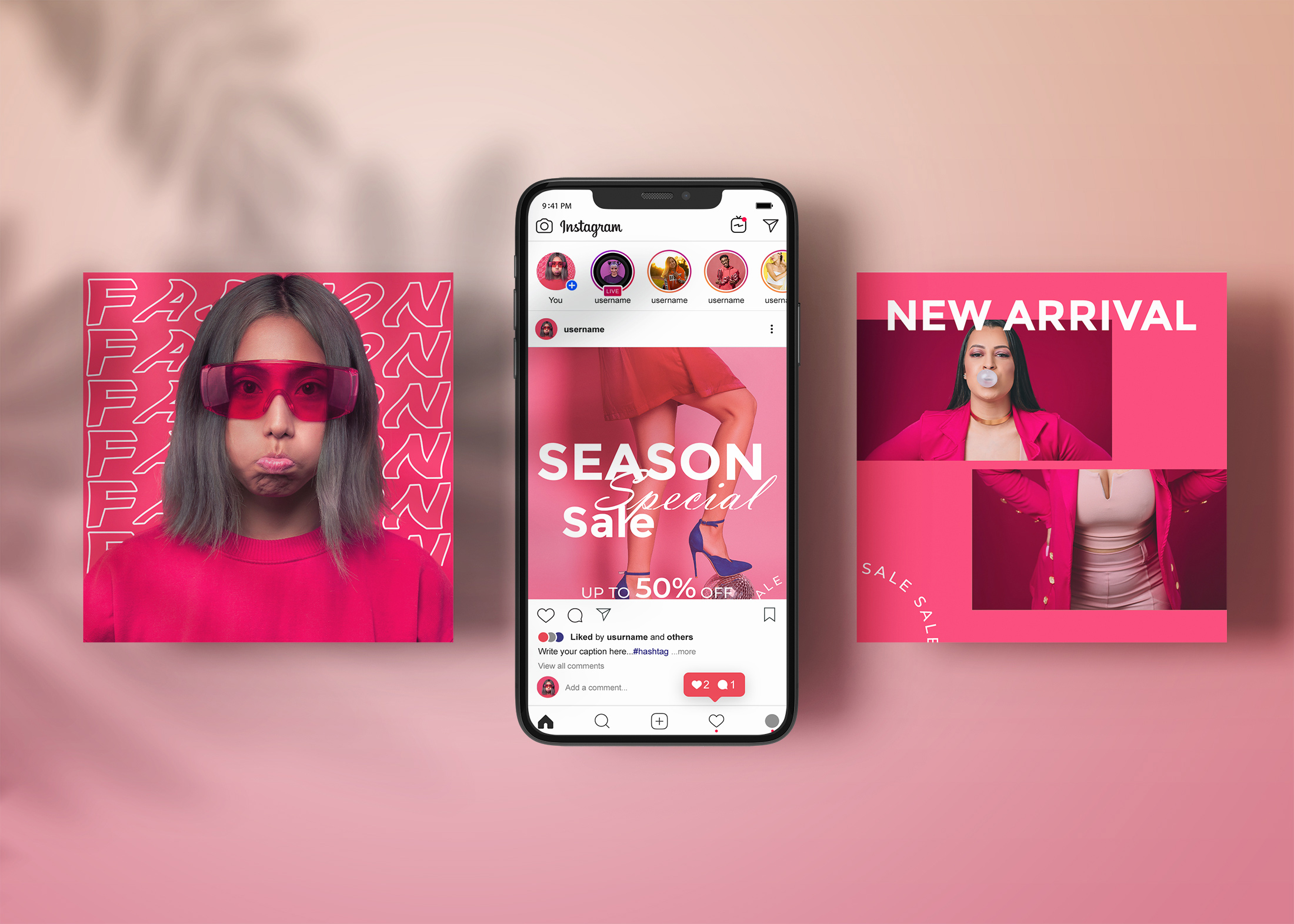 Trendy Fashion Instagram Post Pink Pack preview image.