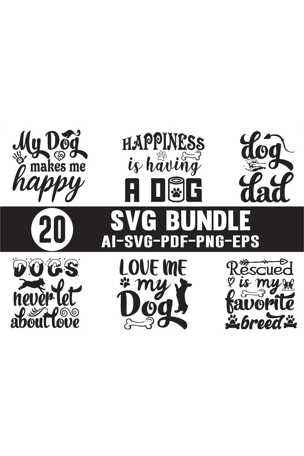 Black and white photo of a happy svg bundle.