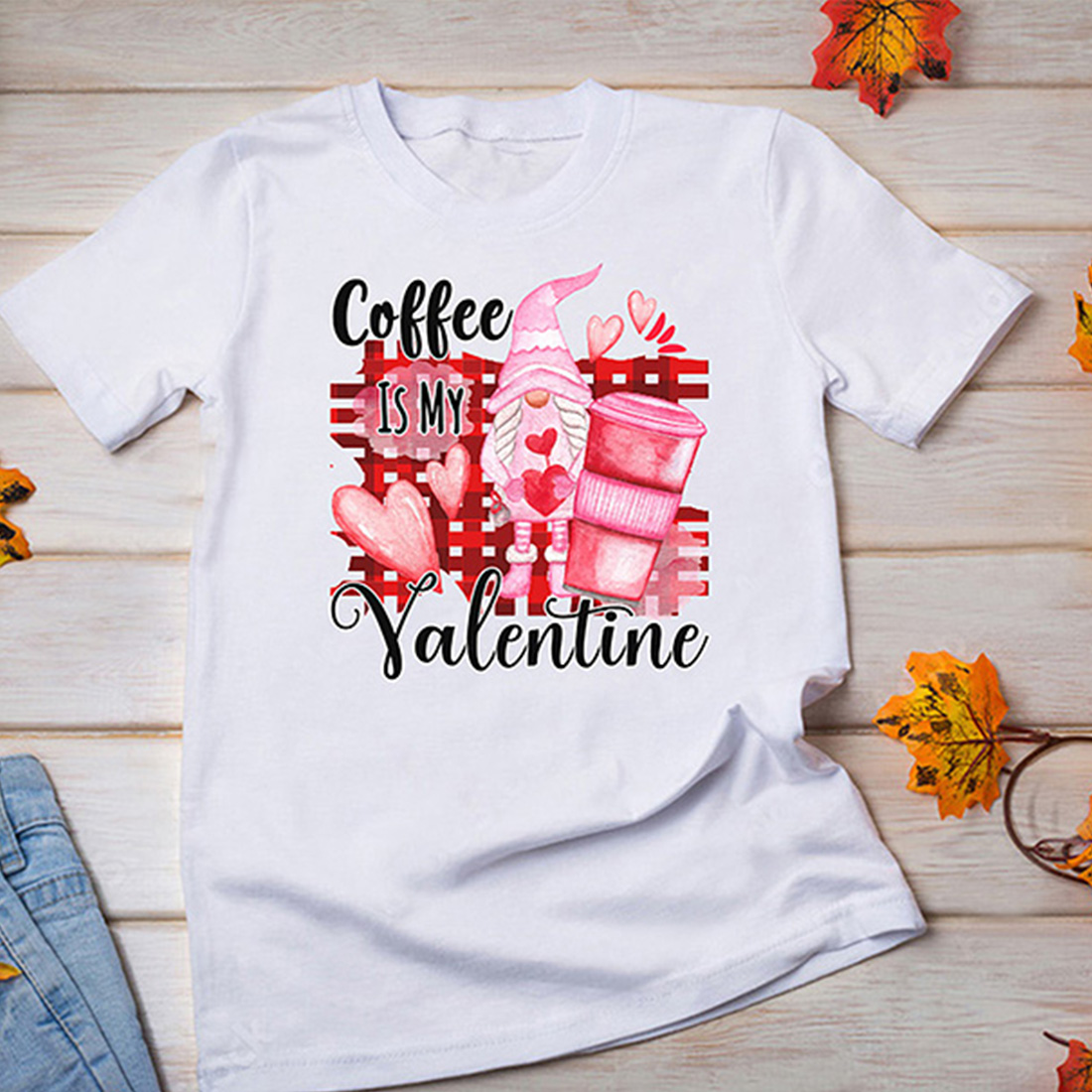 Image of a T-shirt with an enchanting print on the theme of Valentines Day