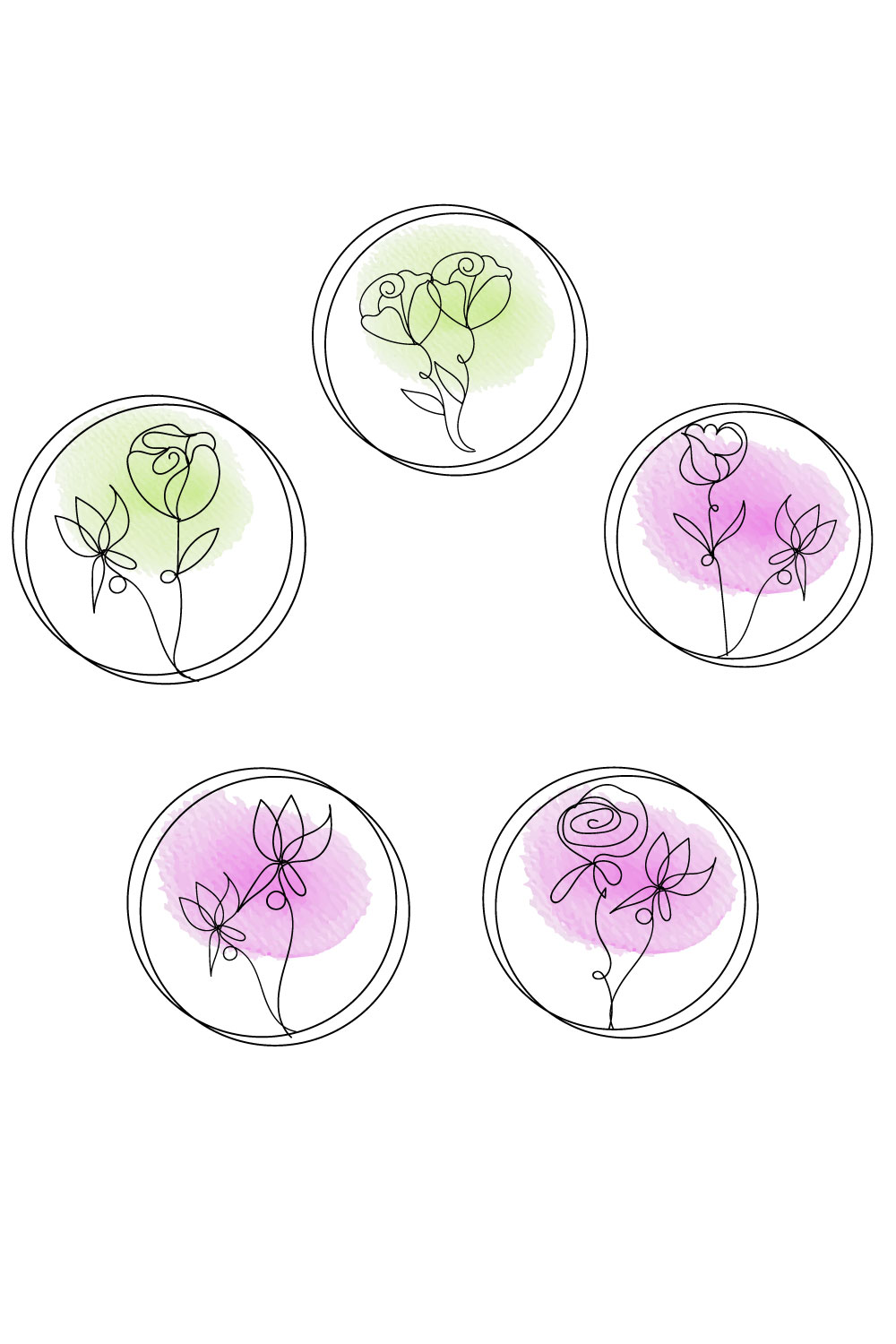 Rose liner art bundle pinterest preview image.