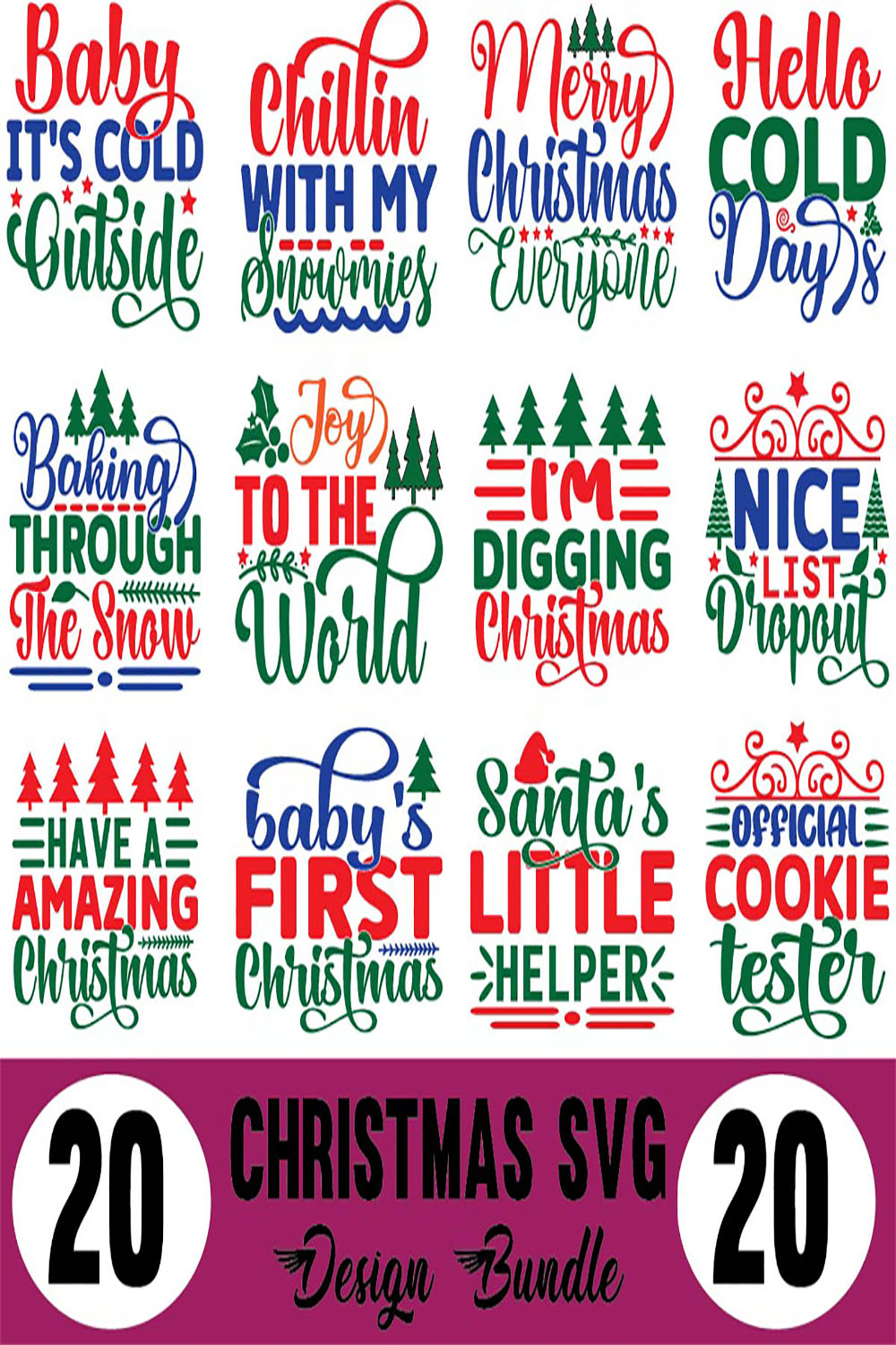 Christmas SVG Designs Bundle pinterest preview image.