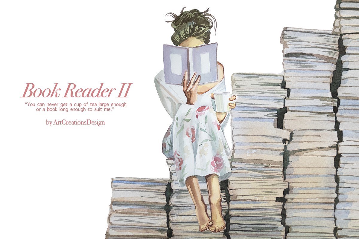 Cover image of Watercolor Book Reader II Clipart.