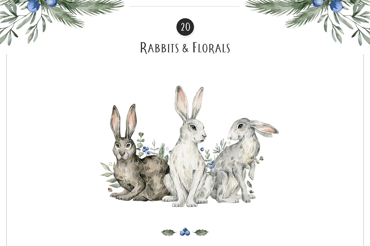 There are 20 rabbits and florals.